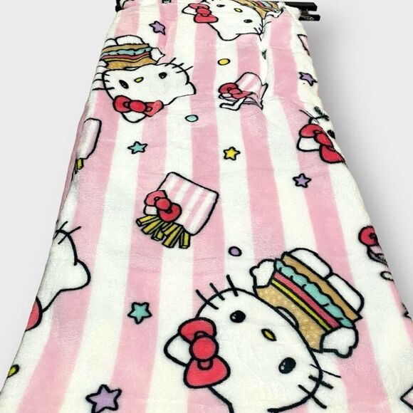 Hello Kitty Striped Pink White Burger and Fries Throw Blanket New with Tags (c) - Picture 5 of 8